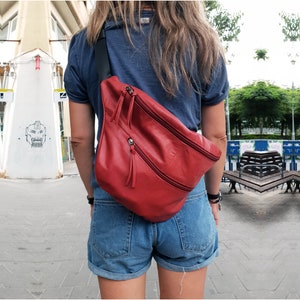 3-in-1 Rote Leder Gürteltasche UNISEX Leder Crossbody Tasche Leder Hobo Bag Damen slouchy Leder Gürteltasche Leder Sling Bag