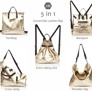 Bolso bandolera de cuero negro tejido / bolso bandolera convertible de cuero, bolso mochila unisex, mochila de mensajero de cuero para mujeres y hombres Oro