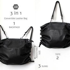 Large leather crossbody tote 3in1 convertible leather backpack women crossbody bag leather hobo bag convertible leather bag travel bag image 4