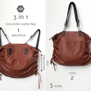 Large leather crossbody tote 3in1 convertible leather backpack women crossbody bag leather hobo bag convertible leather bag travel bag image 3