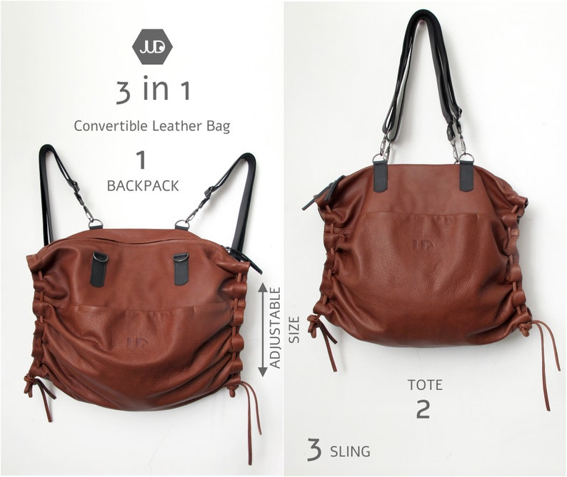 Large leather crossbody tote 3in1 convertible leather backpack women crossbody bag leather hobo bag convertible leather bag travel bag image 3