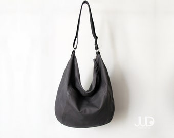 Gray leather sling bag SALE leather hobo bag - soft leather - large leather bag - crossbody bag women - minimal leather shoulder bag purse
