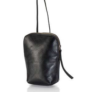 Borsa a tracolla piccola in pelle nera 3 in 1: borsa da cintura convertibile, pochette e portacellulare, regalo in pelle italiana fatto a mano per lei