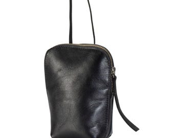 3-in-1 Small Black Leather Crossbody Bag – Convertible Belt Bag, Clutch & Phone Purse – Handmade Italian Leather Gift for Her