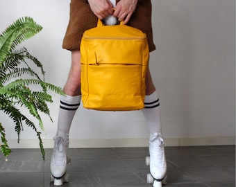 Yellow leather Backpack unisex laptop backpack SALE travel backpack black leather rucksack leather back bag men backpack leather travel bag