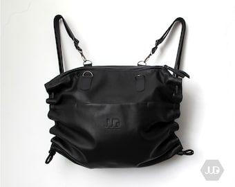 Wandelbare schwarz Leder Rucksack Tote große Laptop Rucksack Crossbody Ledertasche Damen Leder Rucksack Geldbörse Wandelbare ruck Sack Tote