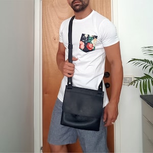 Petit sac à bandoulière 2 en 1 pour homme Mini sac à bandoulière en cuir noir petit sac messenger en cuir cartable unisexe en cuir sac de voyage en cuir