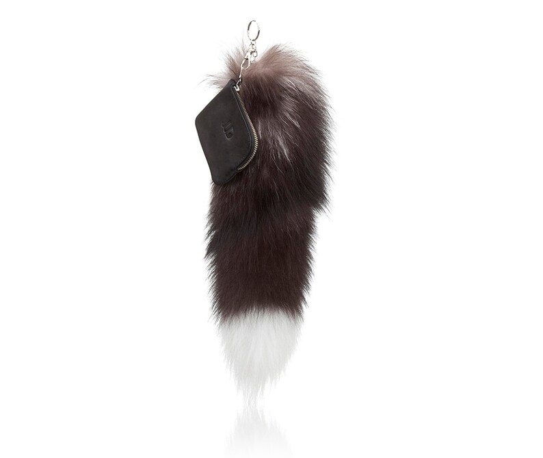 Large Faux Fox Tail Keychain Black and White Fox Fur Tail Etsy
