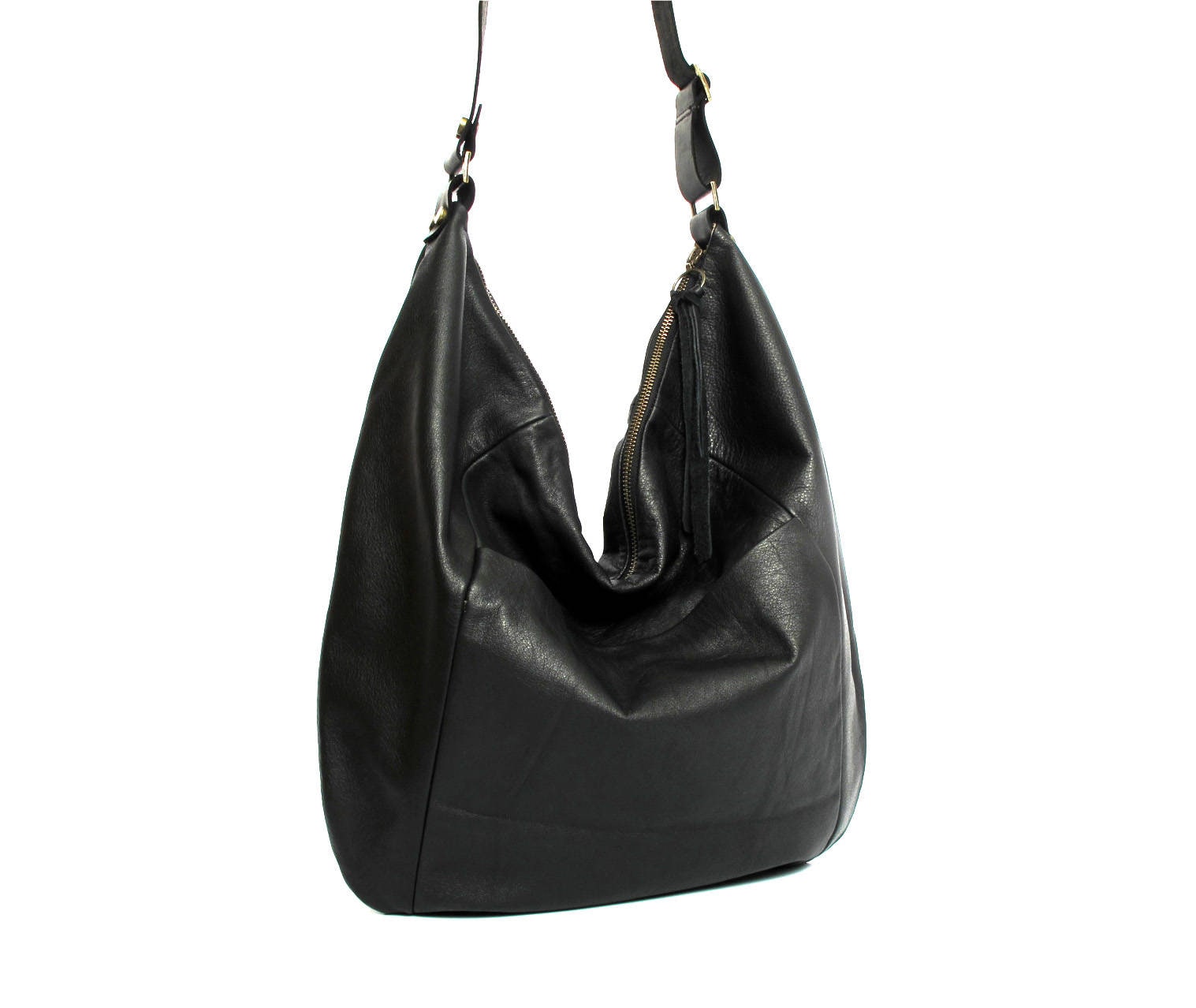 BLACK LEATHER HOBO Bag Large Crossbody Bag Everyday Leather 