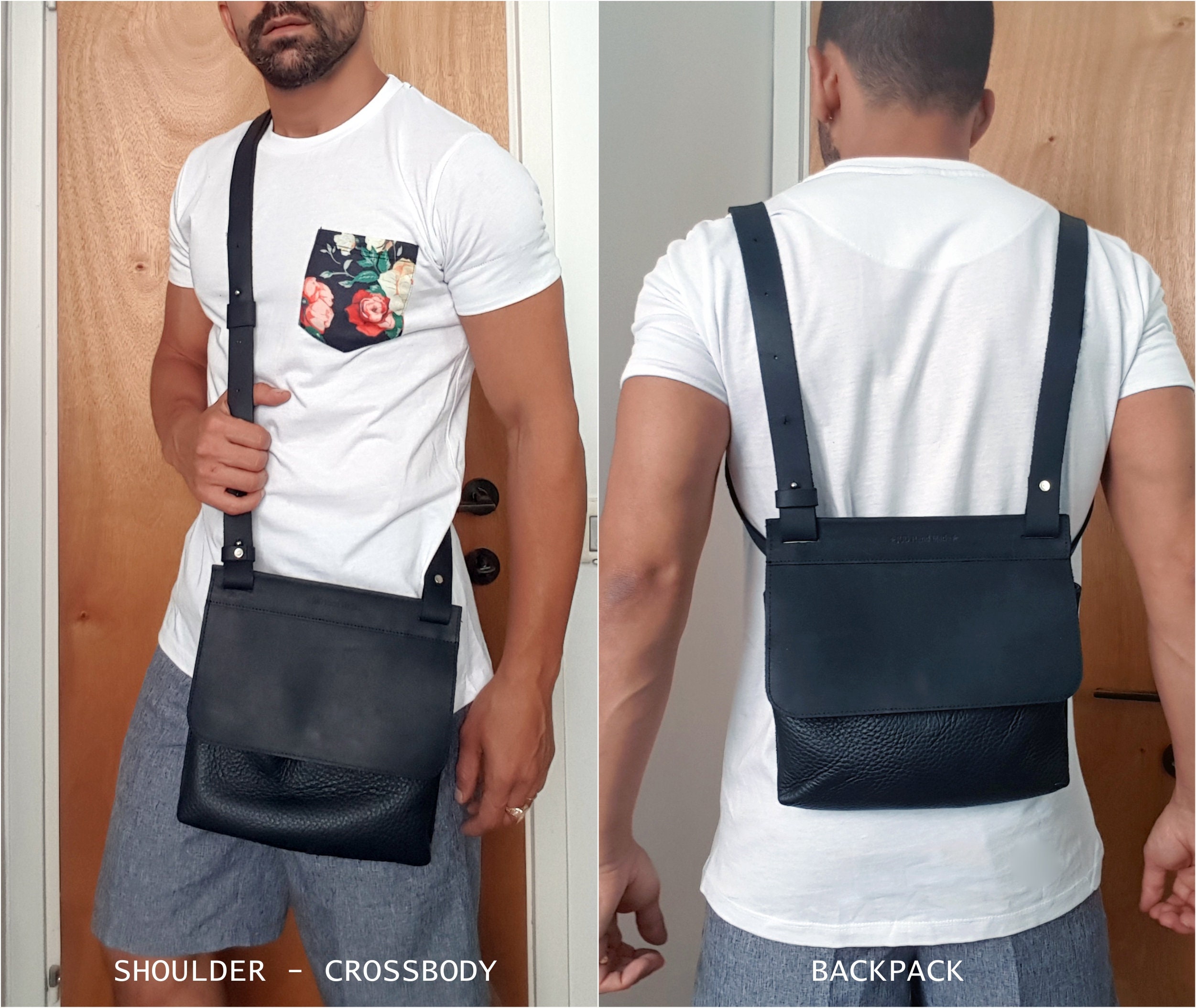 Barganza Black Genuine Leather Mini Backpack Convertible Sling Bag Made in India Italian Leather Mini Convertible Backpack in Black main image 4