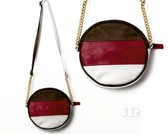 Olive green, red white leather crossbody SALE women shoulder bag crossbody leather bag handmade circle bag round leather bag leather handbag