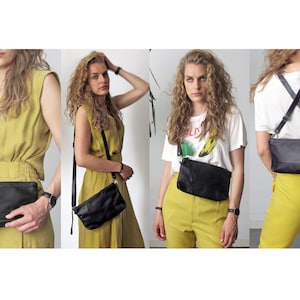 3in1 schwarze Leder Gürteltasche- große Leder Bauchtasche- weiche Ledertasche Leder Crossbody Frauen Leder Clutch Geldbörse- schwarze Leder Bauchtasche