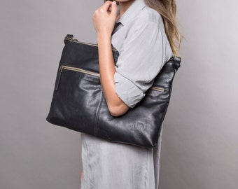 Black Leather Coach Top Handle Bag / Purse with Tassel