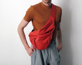 3in1 Red leather bag leather crossbody soft leather hobo bag slouchy leather purse leather sling bag Handmade leather bag women JUDTLV