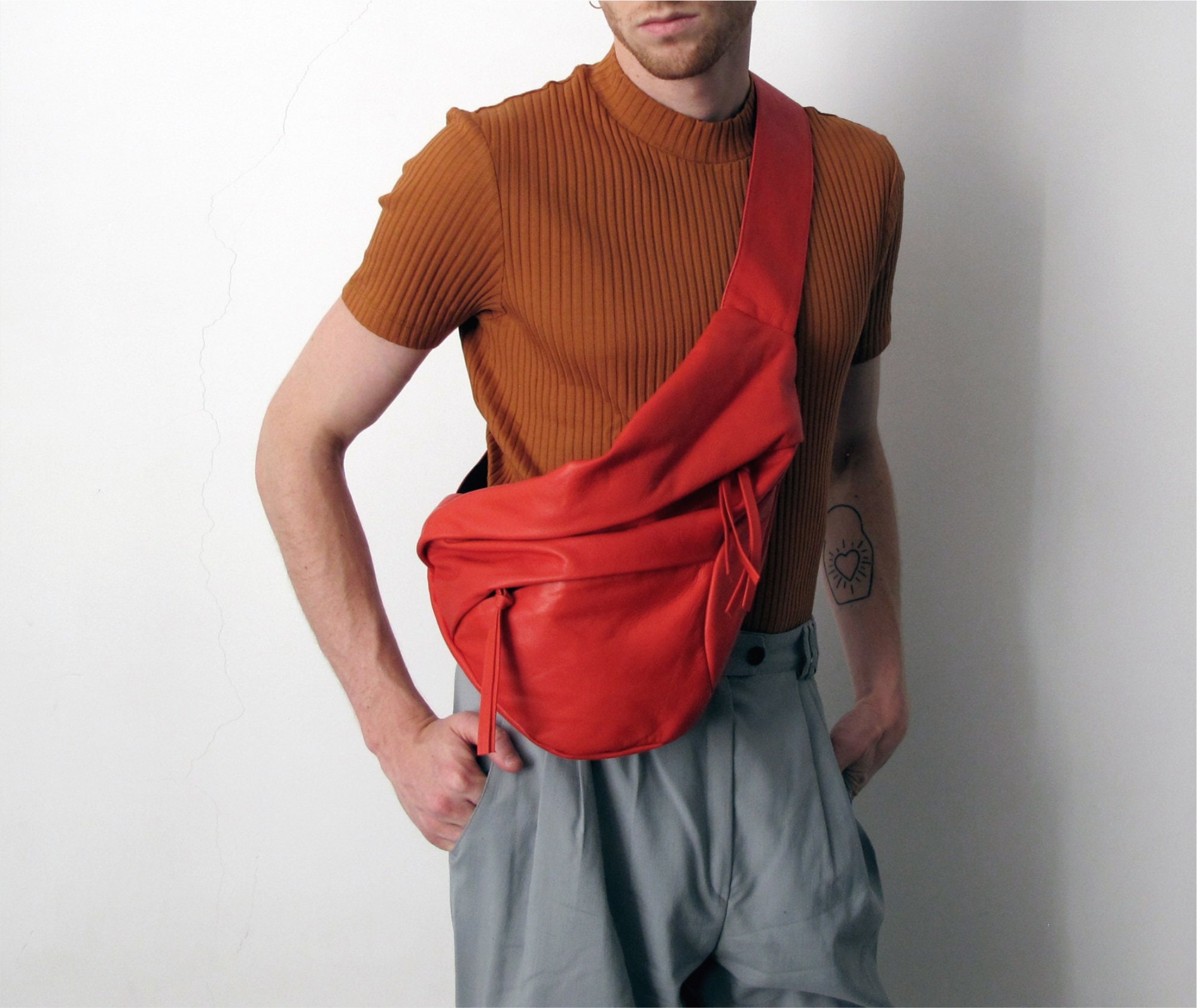 3in1 Red Leather Bag Leather Crossbody Soft Leather Hobo Bag  display picture 2