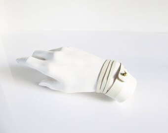 White leather bracelet - Double Wrap Leather Bracelet - Cuff Bracelet - white Leather bracelet - Women hobo bracelet - hobo chic bracelet