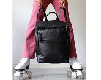 Mochila de cuero negro mochila portátil unisex VENTA mochila de viaje mochila de cuero negro- bolso trasero de cuero-mochila de hombre bolso de viaje de cuero