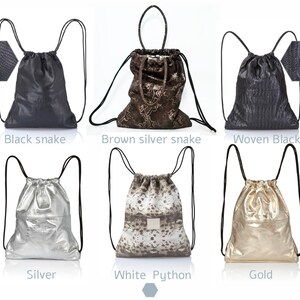 Silver Metallic Drawstring Backpack Silver Leather Backpack Tote Multi-way Sack Leather Bag SALE Silver ...