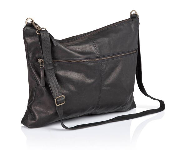 2in1 Zwarte leren tas dames zachte leren tas SALE leren