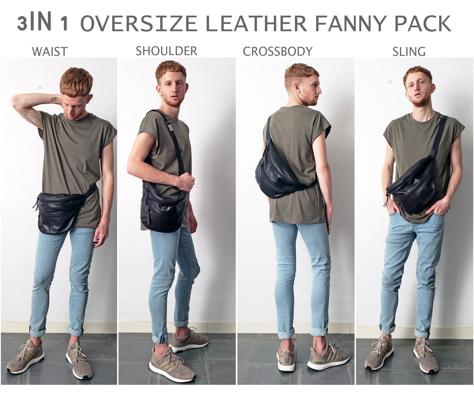 Leather Fanny Pack – Waterproof Waist Bag With Adjustable Strap, Crossbody Sling For Men, Brown, Small Size