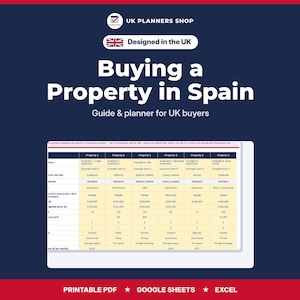 Buying a Property in Spain Guide & Planner for UK Buyers | Costs Calculator, NIE, Checklists | Mallorca, Canaries | Excel, Google Sheets