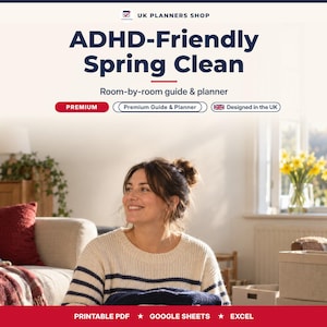 ADHD Friendly Spring Clean Planner UK, Room by Room Cleaning Checklist & Decluttering Guide, Printable PDF, Google Sheets Excel Tracker