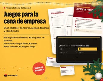 Spanish Office Christmas Party Games, Juegos Cena de Empresa, Editable Christmas Quiz PowerPoint in Spanish