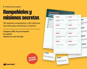 Spanish Icebreaker Cards for Work, Rompehielos, Misiones Secretas, Team Building Game, Printable
