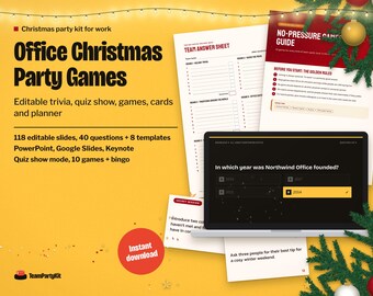 Office Christmas Party Games Bundle: Editable Christmas Trivia PowerPoint, Quiz Show, Icebreakers, Secret Santa