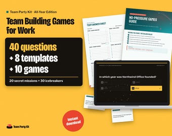 Team Building Games for Work, Editable Team Trivia PowerPoint, Icebreaker Cards, Office Party Games Bundle