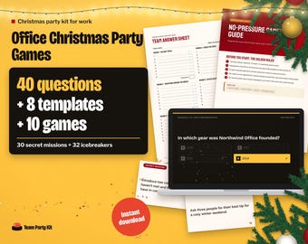 Office Christmas Party Games, Christmas Trivia PowerPoint Game, Quiz Show, Icebreakers, Secret Santa, Office Holiday Party Kit