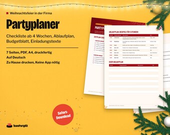 Planificador alemán de fiestas navideñas, Weihnachtsfeier Planer, Checkliste, Ablaufplan, Einladung Vorlage