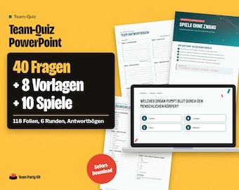 Office Trivia Game in German, Team Quiz PowerPoint, Teamevent Quiz, Editable Work Trivia with Scoreboard