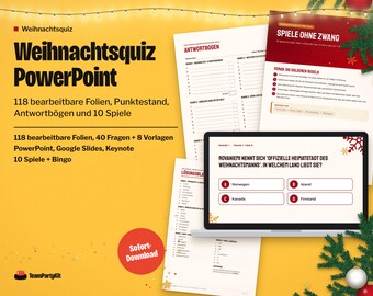 German Christmas Quiz PowerPoint, Weihnachtsquiz für die Weihnachtsfeier, Editable Office Trivia Game