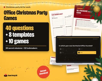 Office Christmas Party Games, Christmas Trivia PowerPoint Game, Quiz Show, Icebreakers, Secret Santa, Office Holiday Party Kit