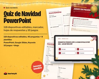 Spanish Christmas Quiz PowerPoint, Quiz Navidad para Cena de Empresa, Editable Office Trivia Game