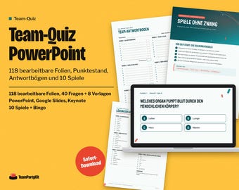 German Team Quiz PowerPoint, Teamevent Quiz, Editable Work Trivia Game with Scoreboard