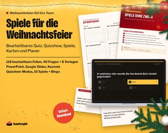 German Office Christmas Party Games, Weihnachtsfeier Spiele, Editable Christmas Quiz PowerPoint in German, Wichteln