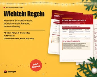 Reglas alemanas de Santa Secreta, Wichteln Regeln, Schrottwichteln, Würfelwichteln, Wichtel Lose, Imprimible