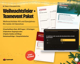 German Office Party Games Bundle, Weihnachtsfeier und Teamevent Spiele, Editable Quiz PowerPoint