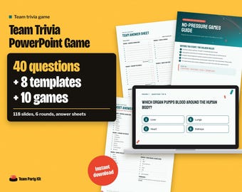 Office Trivia Game PowerPoint, Editable Team Trivia Night Quiz with Scoreboard, 40 Questions plus 8 Templates, Team Building Game