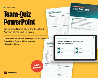 German Team Quiz PowerPoint, Teamevent Quiz, Editable Work Trivia Game with Scoreboard