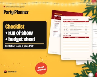 Christmas Party Planner Printable for the Office, Checklist, Run of Show, Budget Sheet, Invitation Templates
