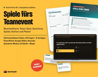 German Team Building Games, Teamevent Spiele, Editable Team Quiz PowerPoint in German, Icebreaker Cards