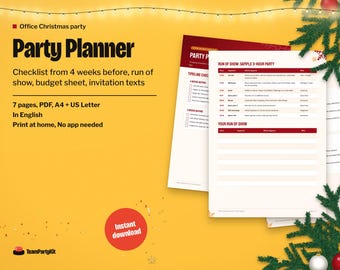 Planificador imprimible para la fiesta de Navidad de la oficina, lista de verificación, cronograma, hoja de presupuesto, plantillas de invitación.