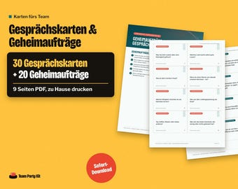 Icebreaker Games in German, Gesprächskarten, Eisbrecher, Geheimaufträge, Team Building Game for Work, Printable Cards