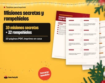 Secret Mission Game in Spanish, Misiones Secretas y Rompehielos para la Cena de Empresa, Printable Cards
