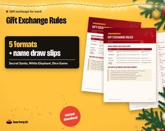 White Elephant Game Printable, Secret Santa Rules, Dice Gift Exchange Game, Name Draw Slips for Work