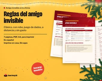 Spanish Secret Santa Rules, Amigo Invisible, Dice Gift Exchange Game, Name Draw Slips, Printable