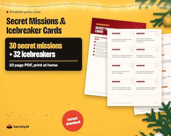 Secret Mission Game for Adults, Christmas Games for Work, Icebreaker Cards, Printable Office Christmas Party Game